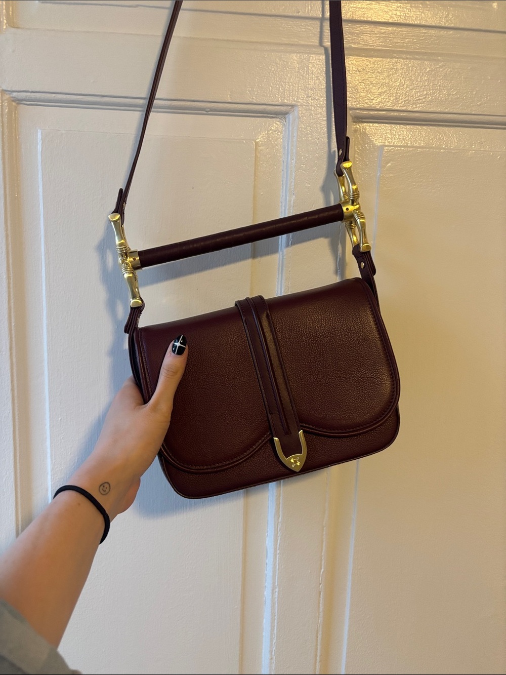 Anthropologie Sancia Women's Crossbody Saddle Bag in Deep Burgundy